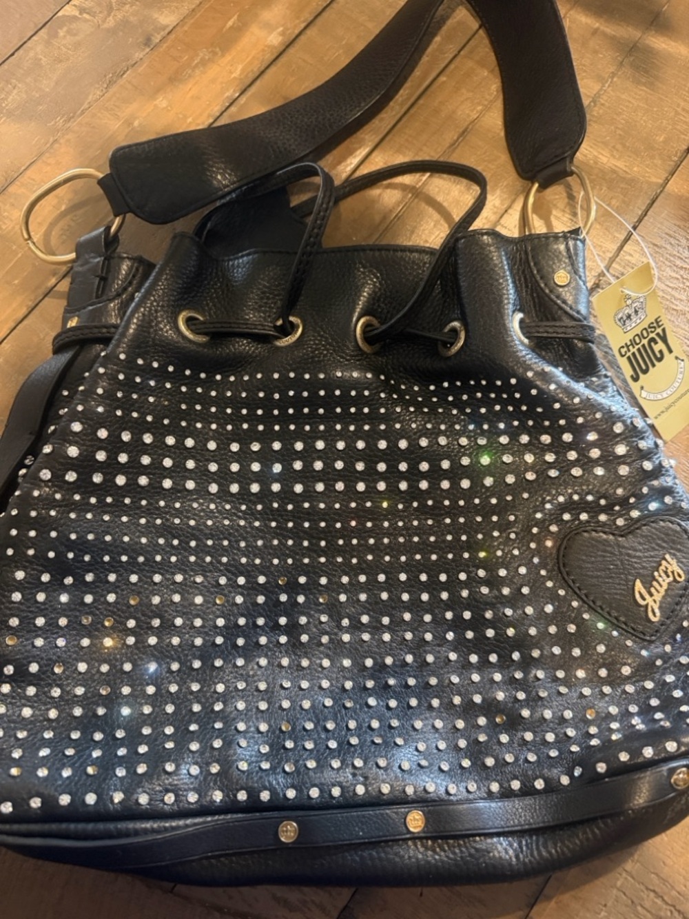 Juicy Couture Black Leather, crystal Beautiful handbag
